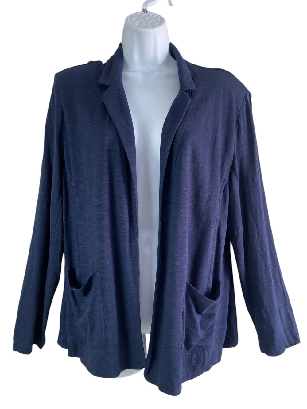 Chico’s Navy Open Front Cotton Knit Cardigan Size XL/16